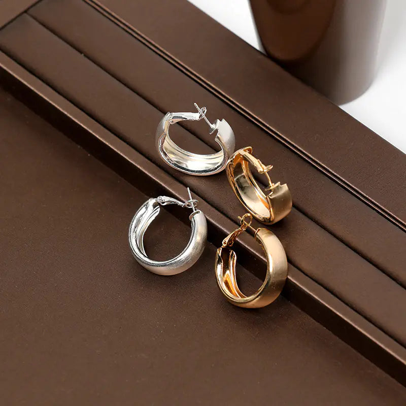 Stylish Minimalist Brushed Metal Circle Earrings