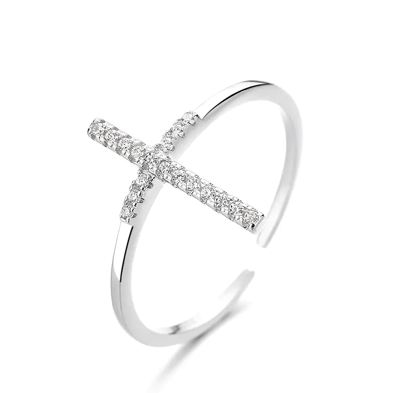 Simple INS Style Cross Open Ring in 925 Sterling Silver