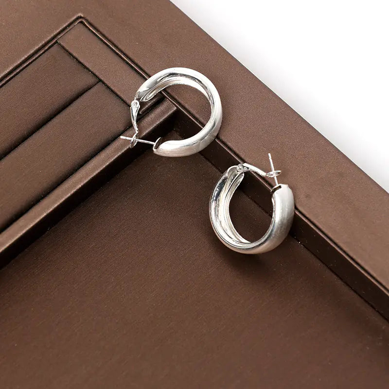 Stylish Minimalist Brushed Metal Circle Earrings