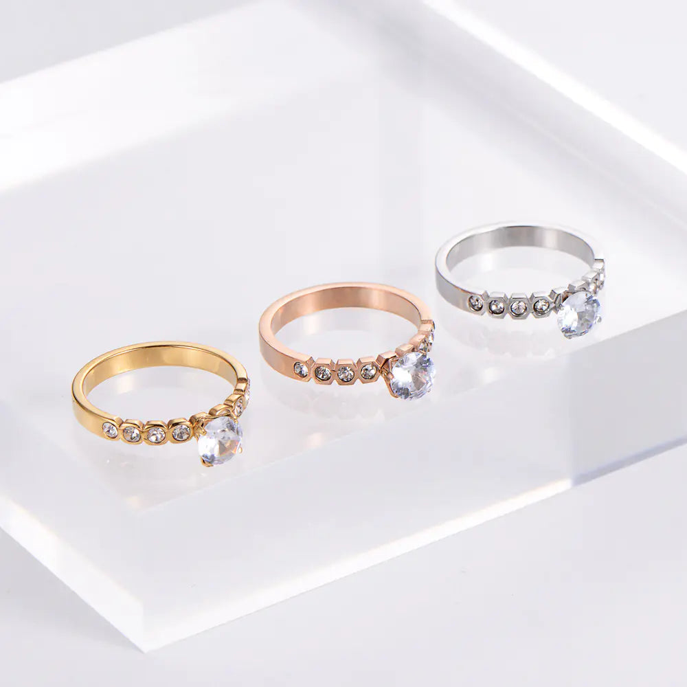 Polished Hexagonal Zircon Ring with Rhinestones